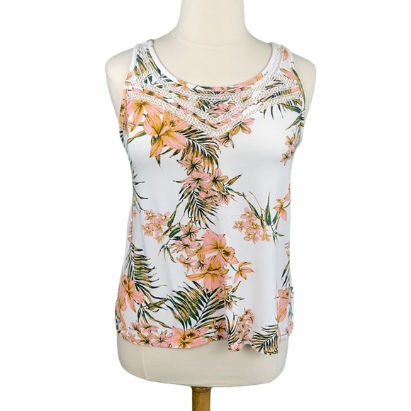 Maurices Open Back Floral Lace Trim Sleeveless Top